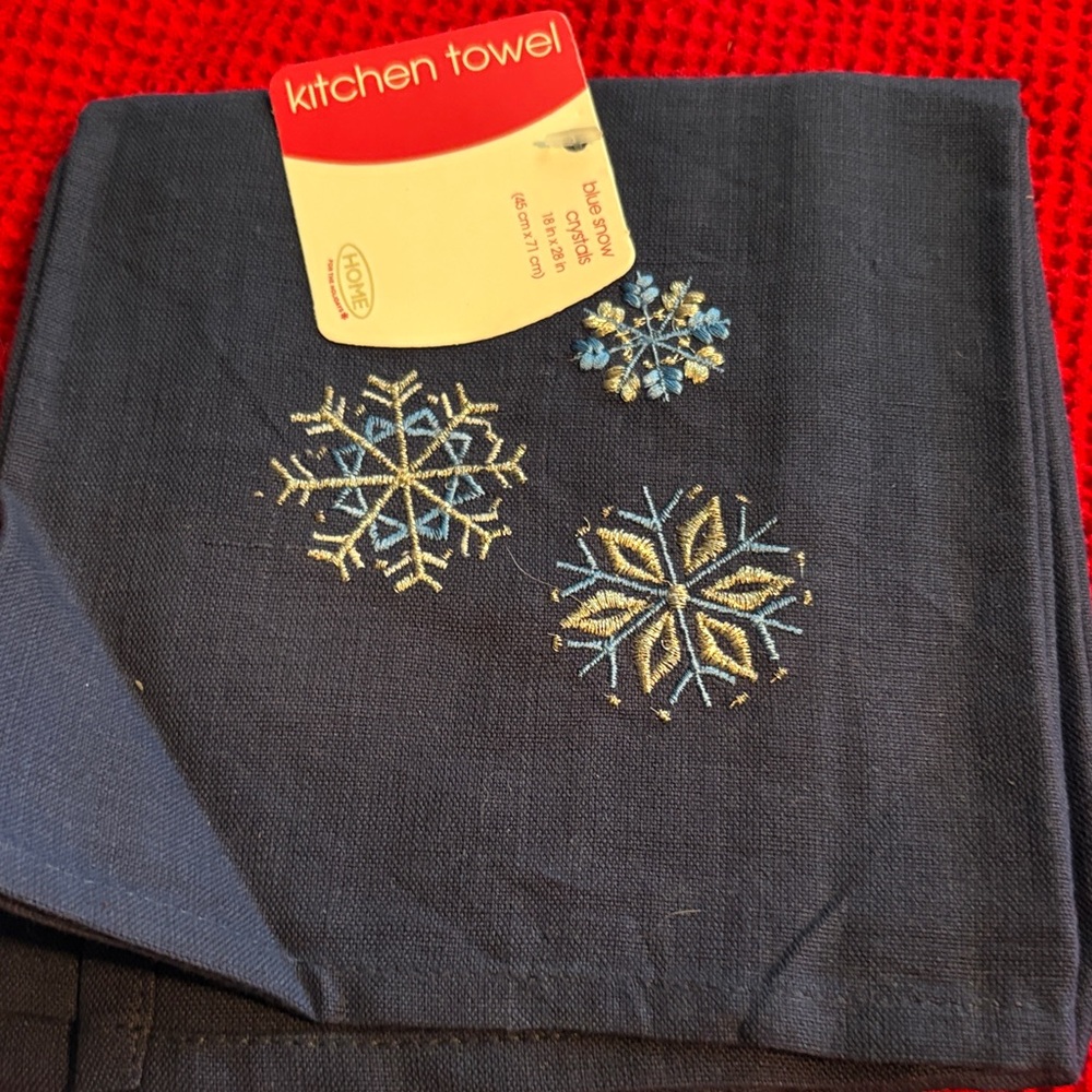 Target Blue Kitchen Towel with Embroidered Snowflakes